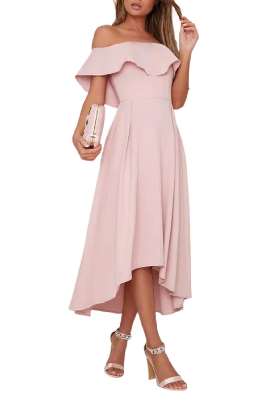 Timeless Women's Clothing Blush Wanda Off Shoulder High Low Dress