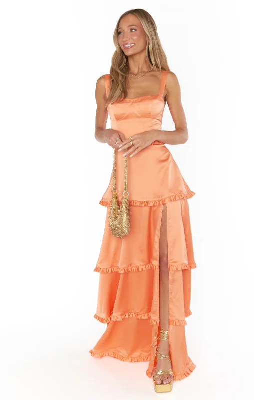 Boho Chic Fashion Lady Corset Dress ~ Cantaloupe Luxe Satin
