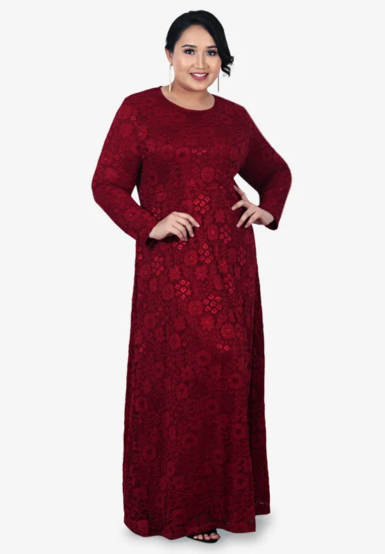 Latest Fashion Liyana Long Floral Lace Dress - Red