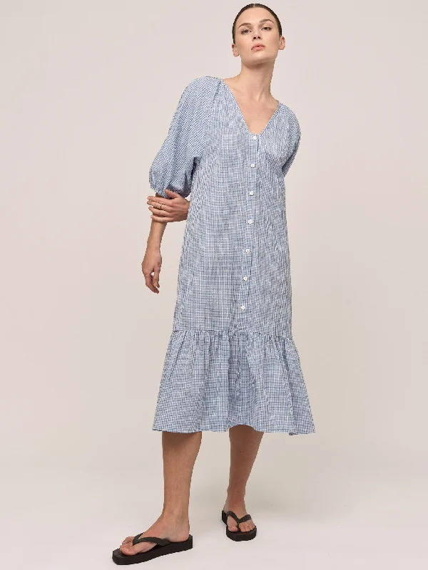 Trendy Aesthetics Indiana Button Dress - Blue Checked
