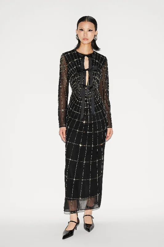 Earthy Tones IDRIS DRESS BLACK EMBELLISHED TULLE