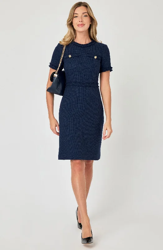 Women's Classic Attire Fitted Knee-Lenght Bouclé Dress