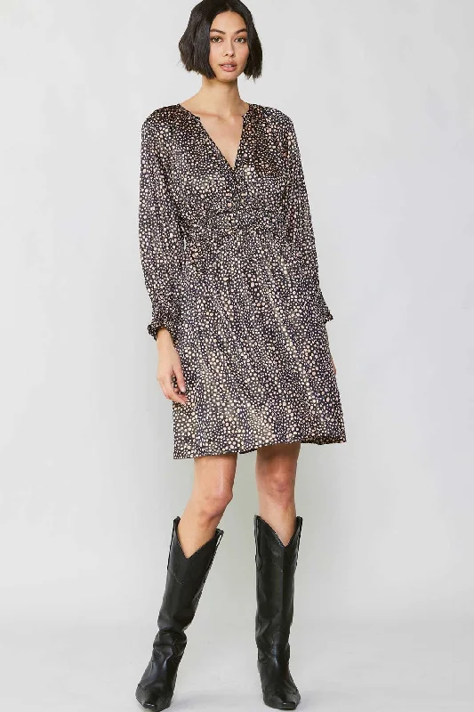 Spring Offer BLACK LEOPARD SMOCKED WAIST DRESS