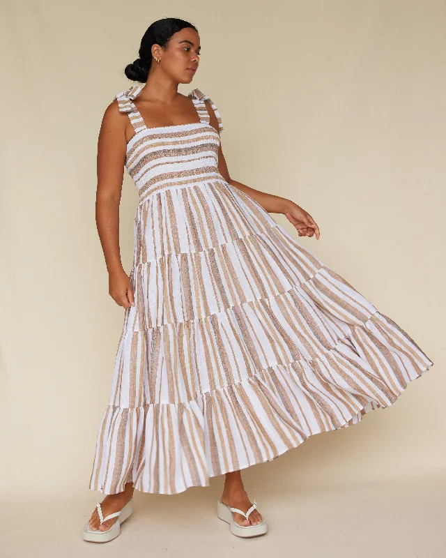 Unbeatable Deals Zanci Stripe Linen Dress - Earth Brown