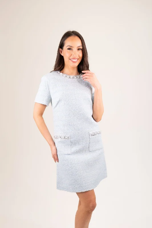 Summer Fashion Nadia Embellished Trim Dress In Sky Blue