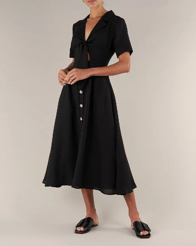 Seize Bargains Ines Linen Tie Front Dress - Black