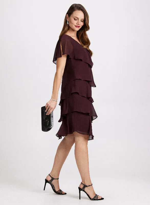 Women's High-Fashion Garments Tiered Chiffon Dress