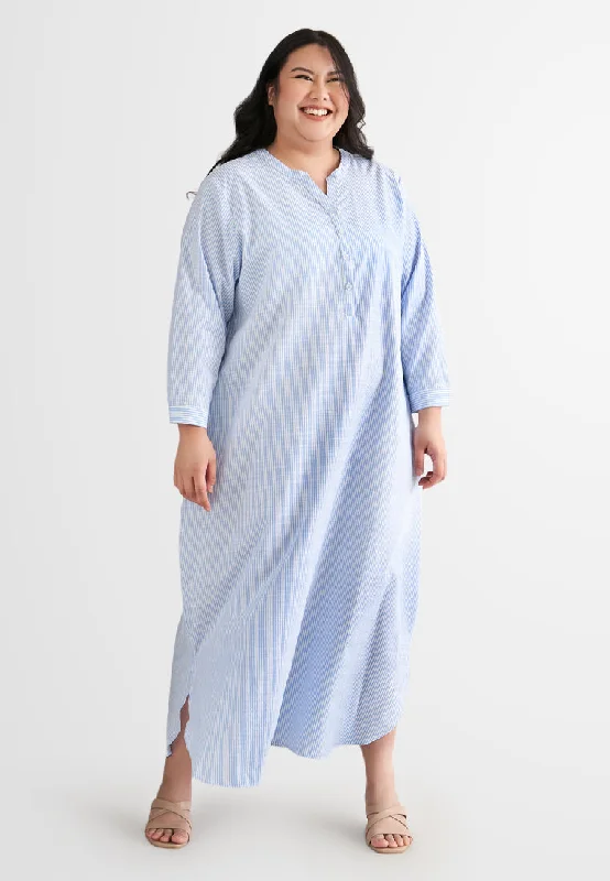 Fashion-forward Women's Clothing Laura Stripes Long Shirt Jubah Dress - Blue