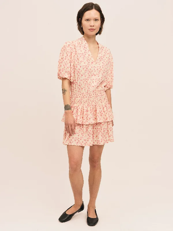 Women's Stylish Casual Garments Athilda Smock Dress - Cream Pink Flower