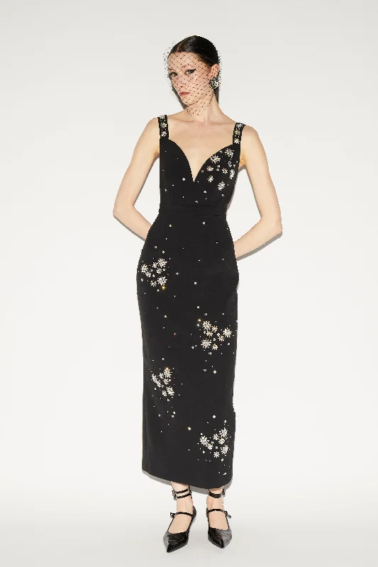Street Style Fashion BRANDY DRESS BLACK EMBELLISHED CREPE