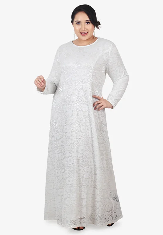 Trendy Urban Attire Liyana Long Floral Lace Dress - White