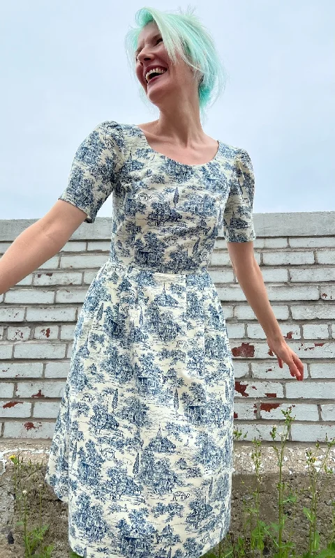 VIP Member Discount Winter Chippy Dress - Navy Village Toile