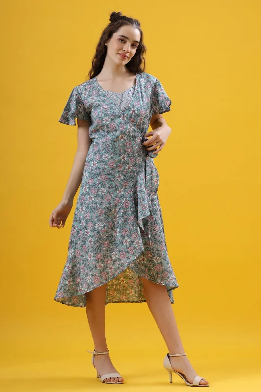 Exquisite Craftsmanship Aqua Bliss on Wrap-Around Dress
