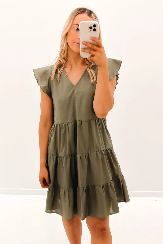 Hot Sale Alina Tiered Dress Khaki