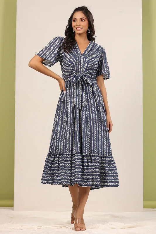 Women's Clothing Sale Online Shibori Sequence On Blue Dress