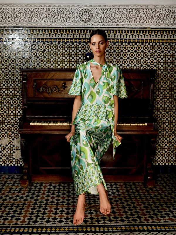 Trendy And Individual Women's Fashion Nouss Nouss Dress Green & Turquoise Print