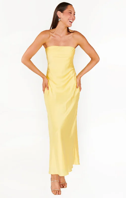 Stylish Dresses for Women Taylor Tube Dress ~ Yellow Luxe Satin