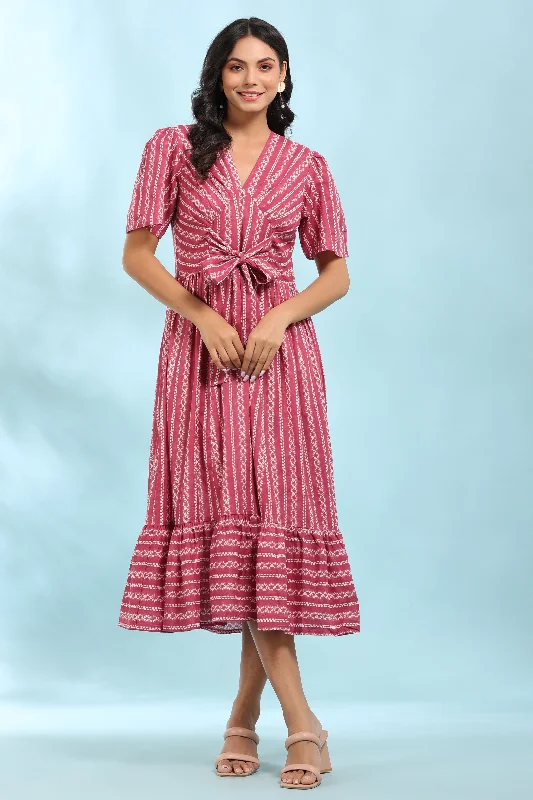 Unbeatable Prices Front Bow Tie on Pink Shibori Dress