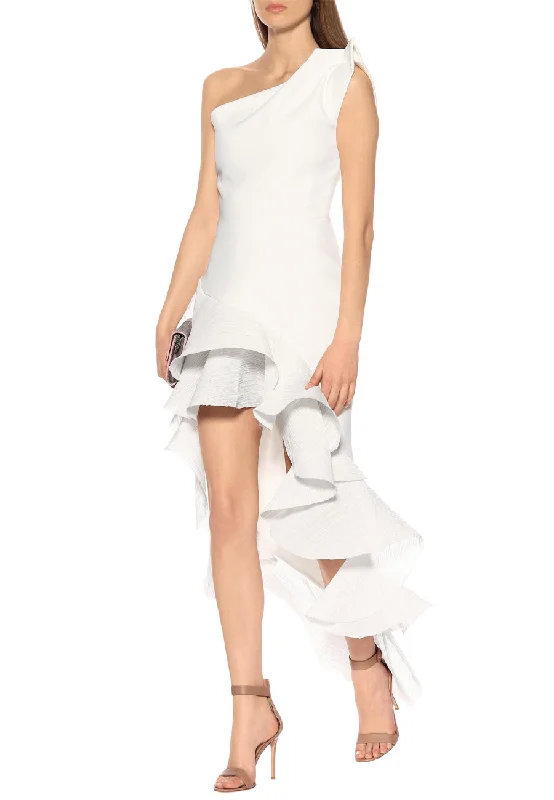 Fashion Frontiers White Flamenco Ruffled Crepe Dress