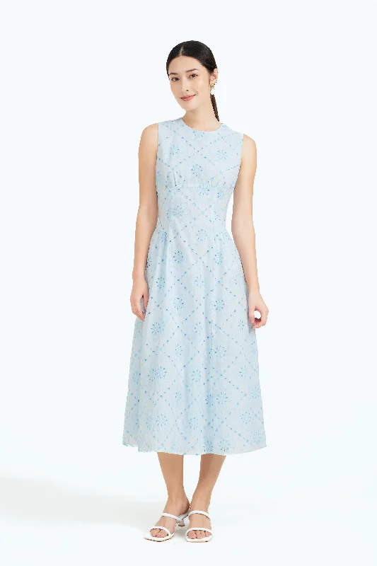 Holiday Glam Gwendolyn Floral Eyelet Dress in Baby Blue
