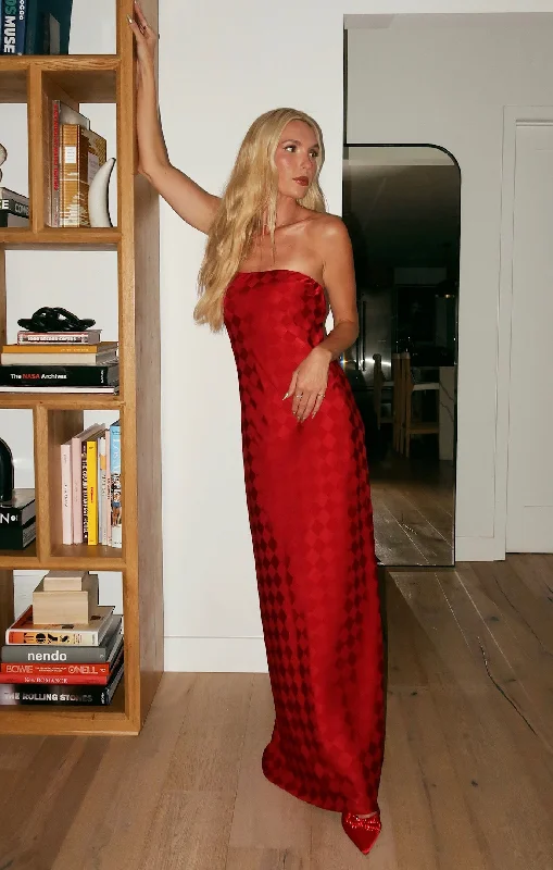 Fresh Styles, Fresh Deals Taylor Tube Dress ~ Red Checkerboard Satin