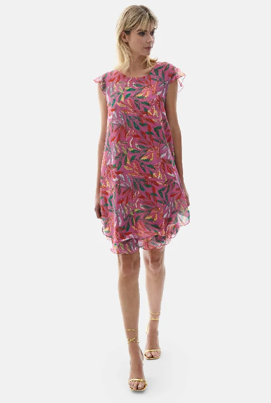 Limited Time Offer Ruffle Sleeves Wave Hem Dress Pink