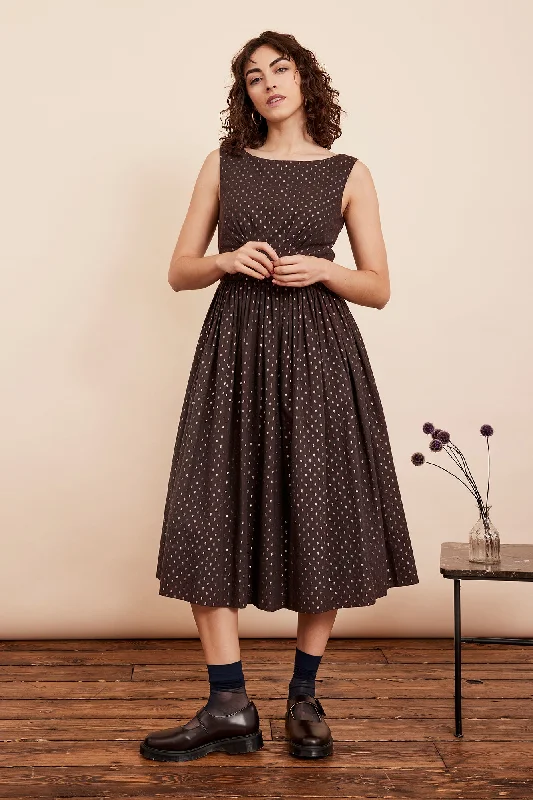 Fashion Frontiers Abigail Chocolate Lurex Spot Dress Long