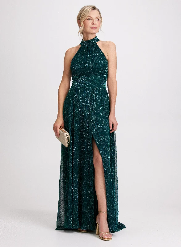 Fashion-Forward Halter Neck Foil Detail Dress