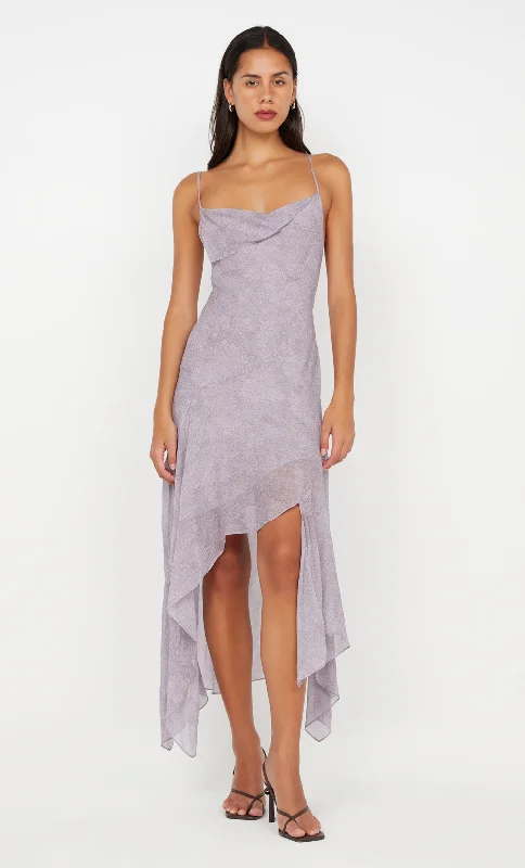 Romantic Flair TALLIS ASYM DRESS - LILAC DENIM PRINT