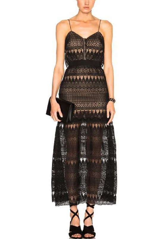 Women's Clothing Black Teardrop Guipure Lace Spaghetti Strap Dress