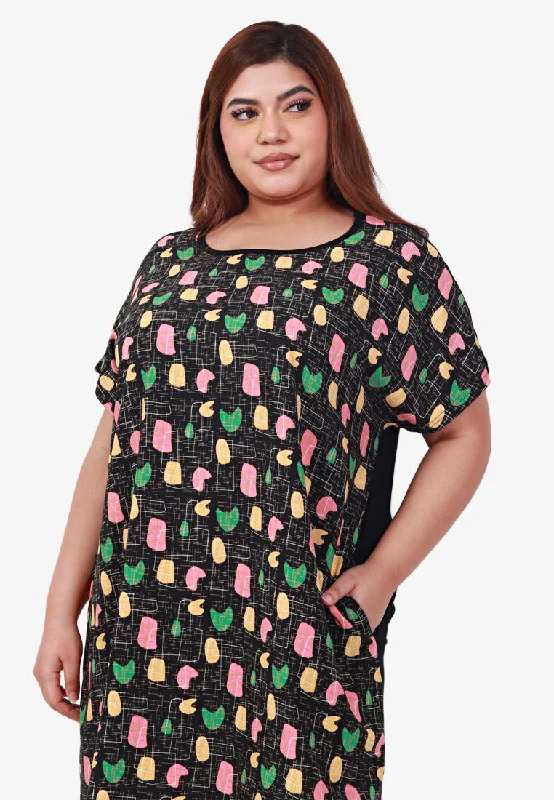 Stay Ahead In Style Dency Back Stretch Lounge Dress - Black Prints
