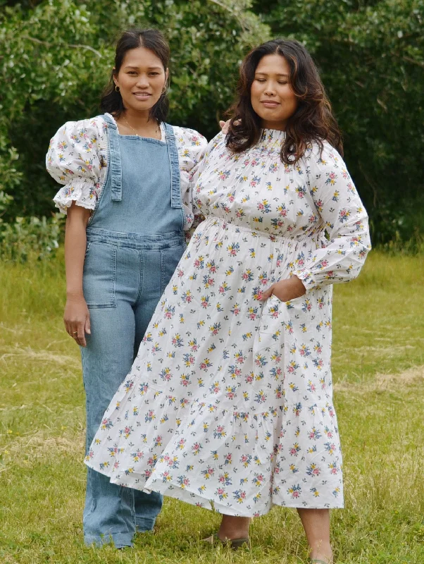 Big Savings 100% RECYCLED COTTON - PRAIRIE DRESS ROSE FLORAL - HAND SMOCKED