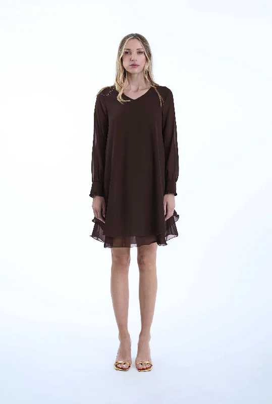 Sale Event, Prices Rock Long Sleeve Brown Wave Hem Dress