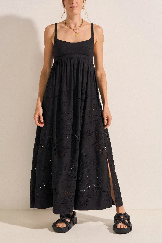 Trendy Urban Attire Raven Black Eyelet Linen Dress