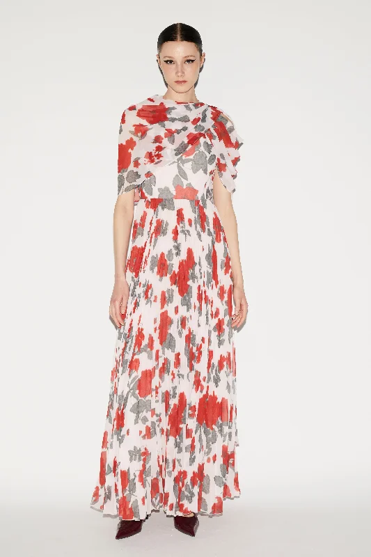 Elegant Simplicity Wardrobe ALARA DRESS RED FLORAL PRINTED CHIFFON
