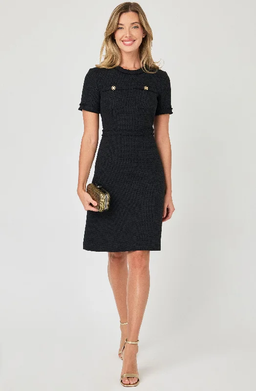 Women's Effortless Casual Outfit Fitted Knee-Lenght Bouclé Dress