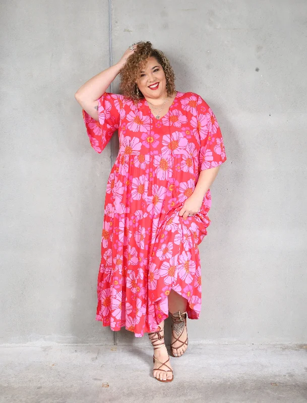 Women's Evening Apparel Florence Dress Short Sleeve - Hibiscus