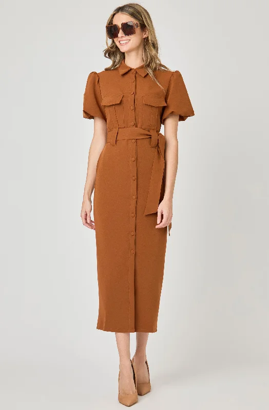 Limited Time Offer Belted Button-Front Dress