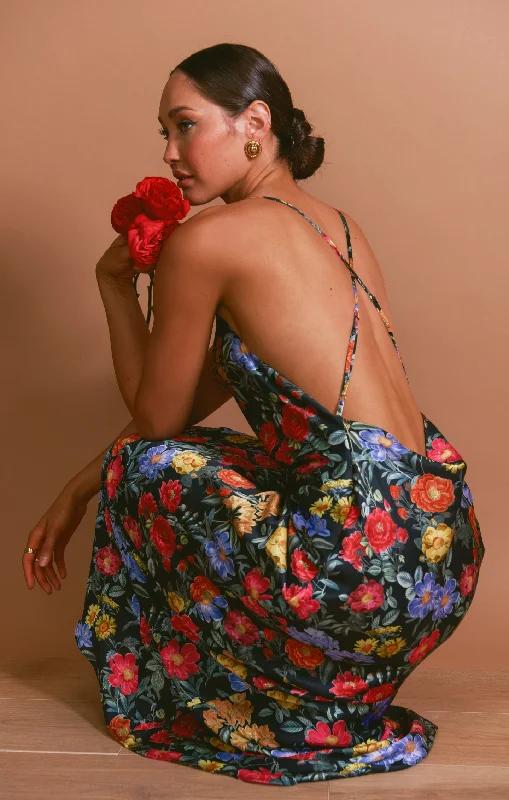 Shop Sales Hailey Slip Dress ~ Charm Peony Black Luxe Satin
