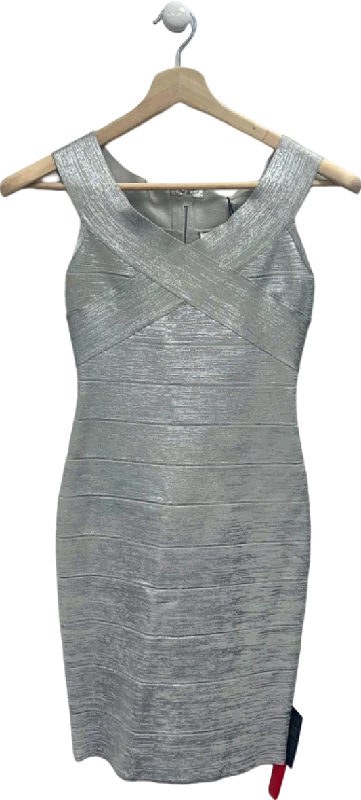 Women's Chic Outerwear Garments Herve Leger Silver Foil Bandage Dress S