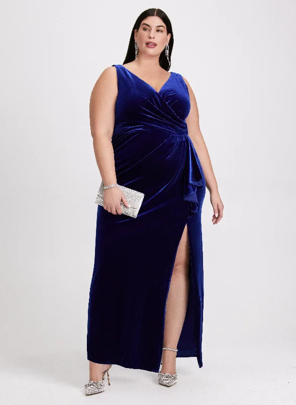 Trendy Boutique Online Flounce Front Velvet Dress