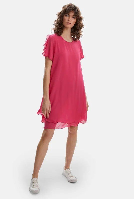 Weekend Special Short Sleeve Wave Hem Dress Fuchsia
