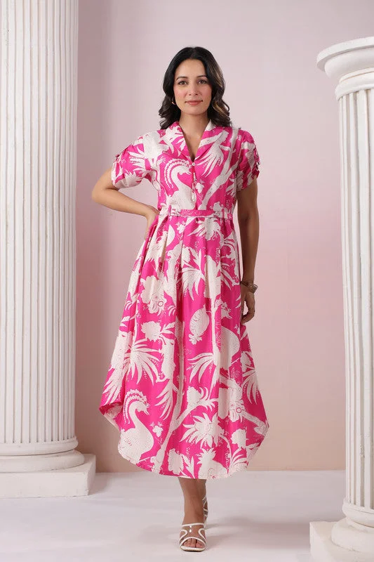 Stylish Dresses for Women Pink Swan Russian Silk Dress