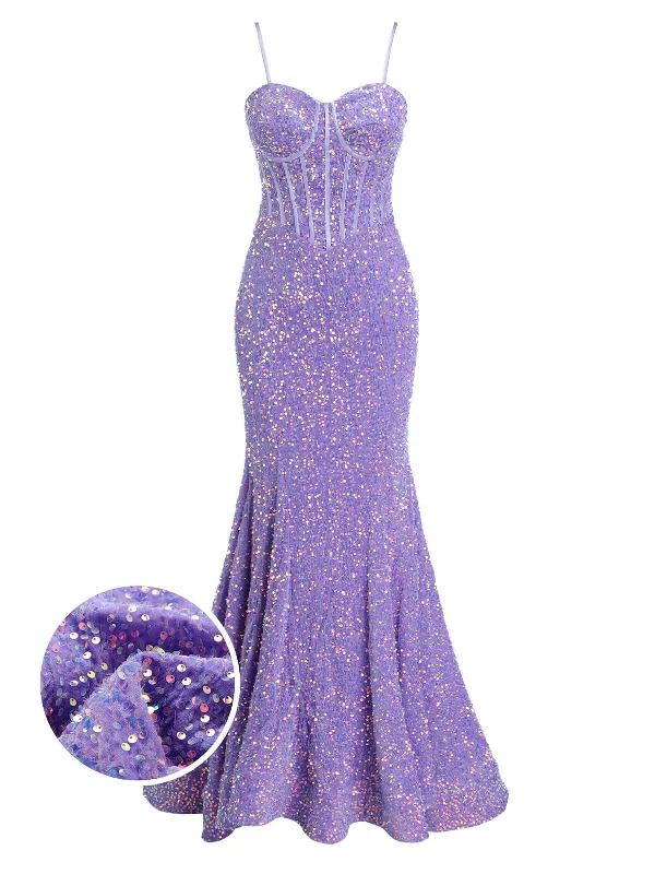 Casual Garments For Women Lavender 1920s Sequined Corset Mermaid Dress