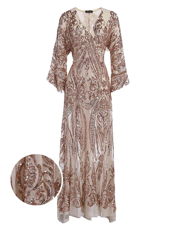 Unmissable Discounts On The Latest Fashion Trends [US Warehouse] Apricot 1920s Sequined Maxi Cover-ups Dress