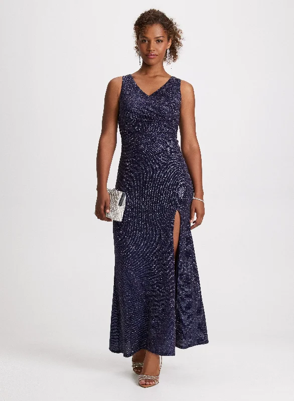 Modern Glamour Shimmering Front Slit Dress