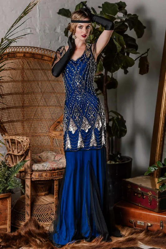 Lowest Prices This Weekend – Don't Miss Out [US Warehouse] Blue 1920s Sequined Maxi Flapper Dress