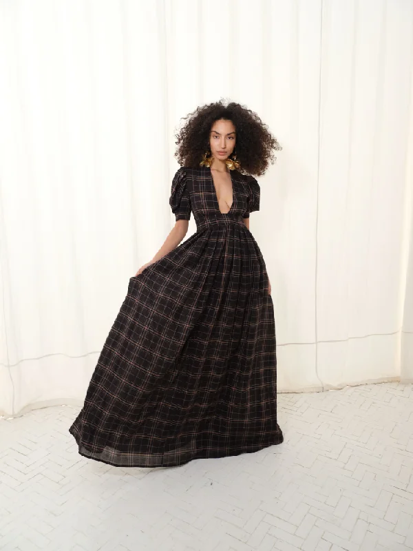Limited Styles Alexia’s Dress Cotton Plaid Bronze Lurex