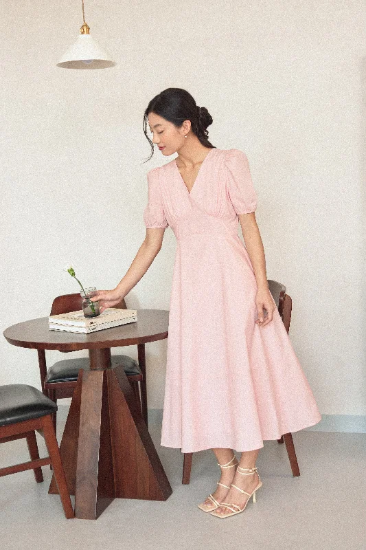 Luxury Casual Deals Marabelle Cotton Midaxi Dress in Delicate Pink