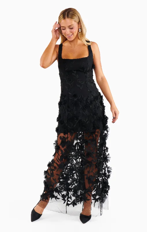 Flash Discount Stephanie Dress ~ Black 3D Floral